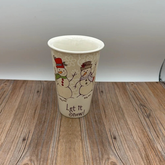heavy ceramic Snowman couple tall coffee cup / tumbler / mug - Picture 2 of 5